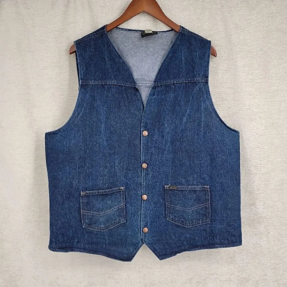 Sears Western Wear Vintage Denim Jean Vest Waistcoat Men's XLT